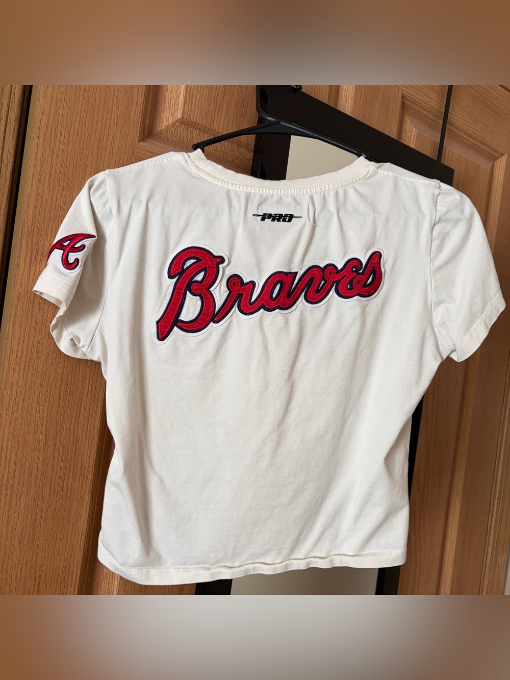 Braves Cropped Tee with Red Script Logo